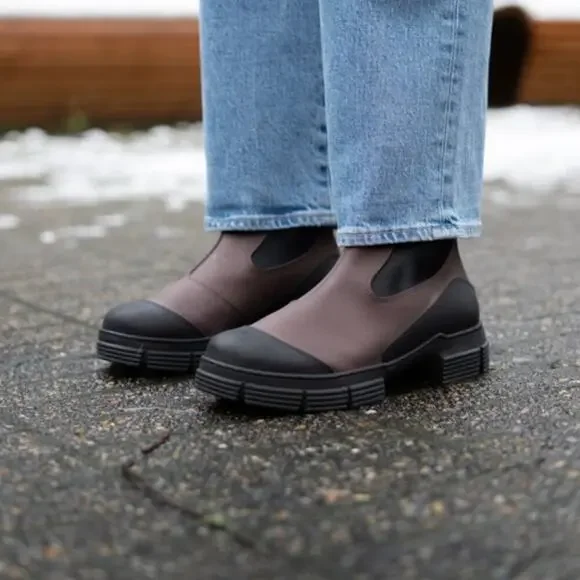 GANNI Recycled Rubber Brown & Black City Boots - Picture 3 of 10